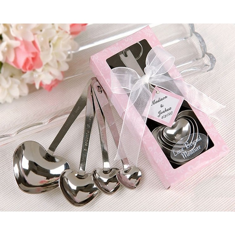 Sendok Takar Stainless Pink Love Measurement Spoon Souvenir Import Wedding Perlengkapan Dapur