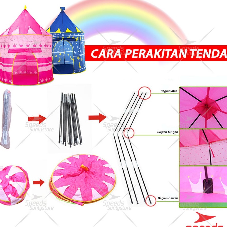 Tenda Anak Tenda Bermain Princess Castle Outdoor Model House Rumah Jendela  Biru dan Pink