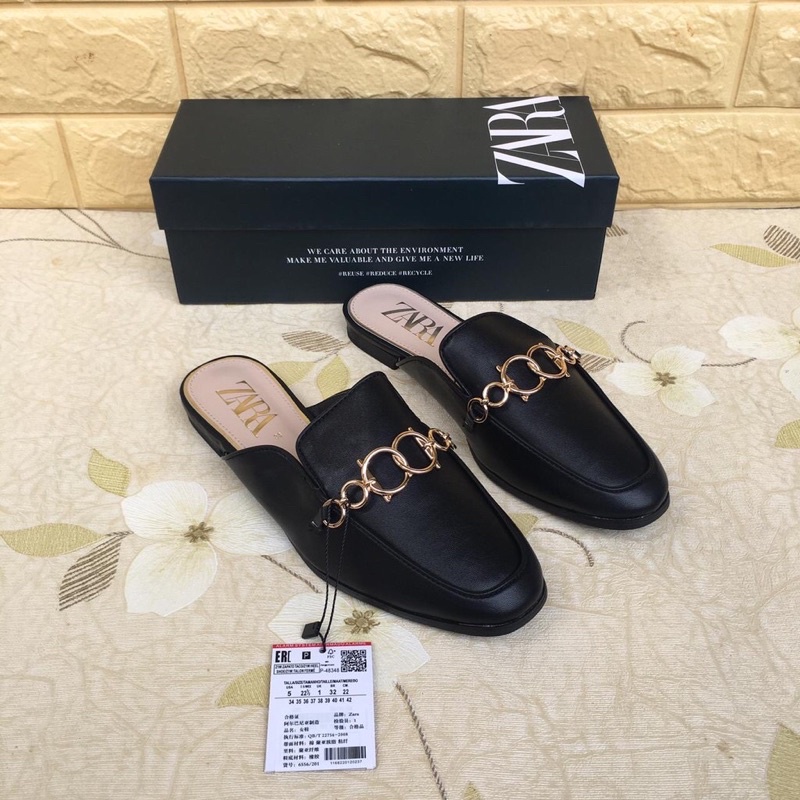 Zara Leather Mule Loafers with Chain
