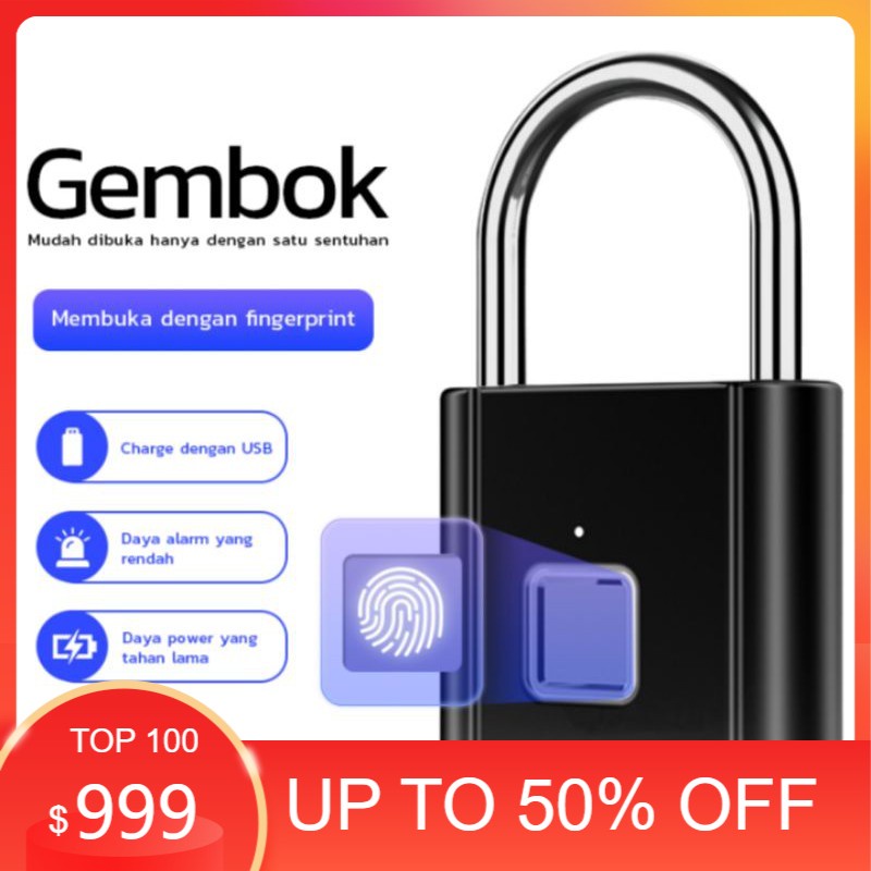 kunci gembok sidik jari Smart Fingerprint Padlock Security gembok pagar pintu anti maling