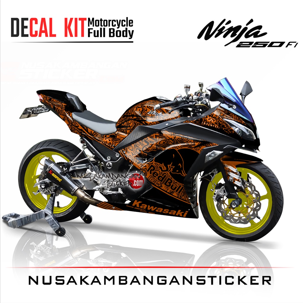 Stiker Decal Motor Kawasaki Ninja 250 fi Full Body Banteng Batik Orange Grafis Racing Team Sticker V