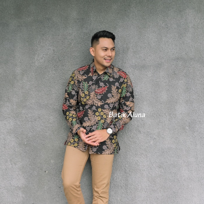 Baju Batik Pria Premium Lengan Panjang Modern Full Furing Slimfit Batik Solo Katun Prima Hem Batik Aluna Reguler atasan slim fit modern jumbo cowok bahan katun terbaru mewah dewasa mens dewasa jumbo kekinian Pria Lengan Panjang PL 109