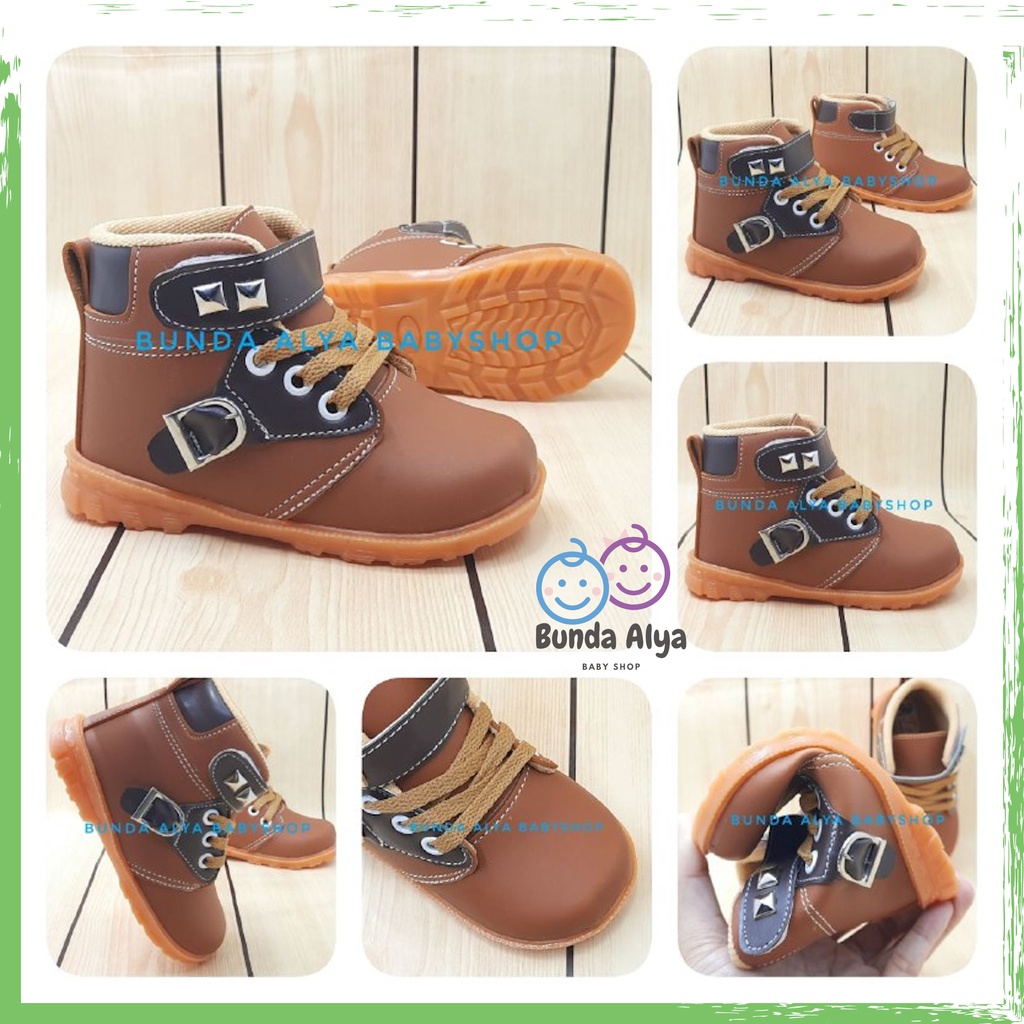 Sepatu Anak Laki Laki Boots Usia 3 4 5 Tahun TAN COKLAT - Sepatu Boots Cowok Model Tali Anti Licin - Sepatu Anak Kekinian