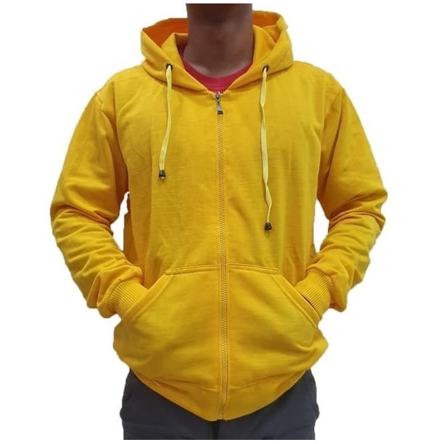 Jaket Polos Hoodie Zipper Kuning