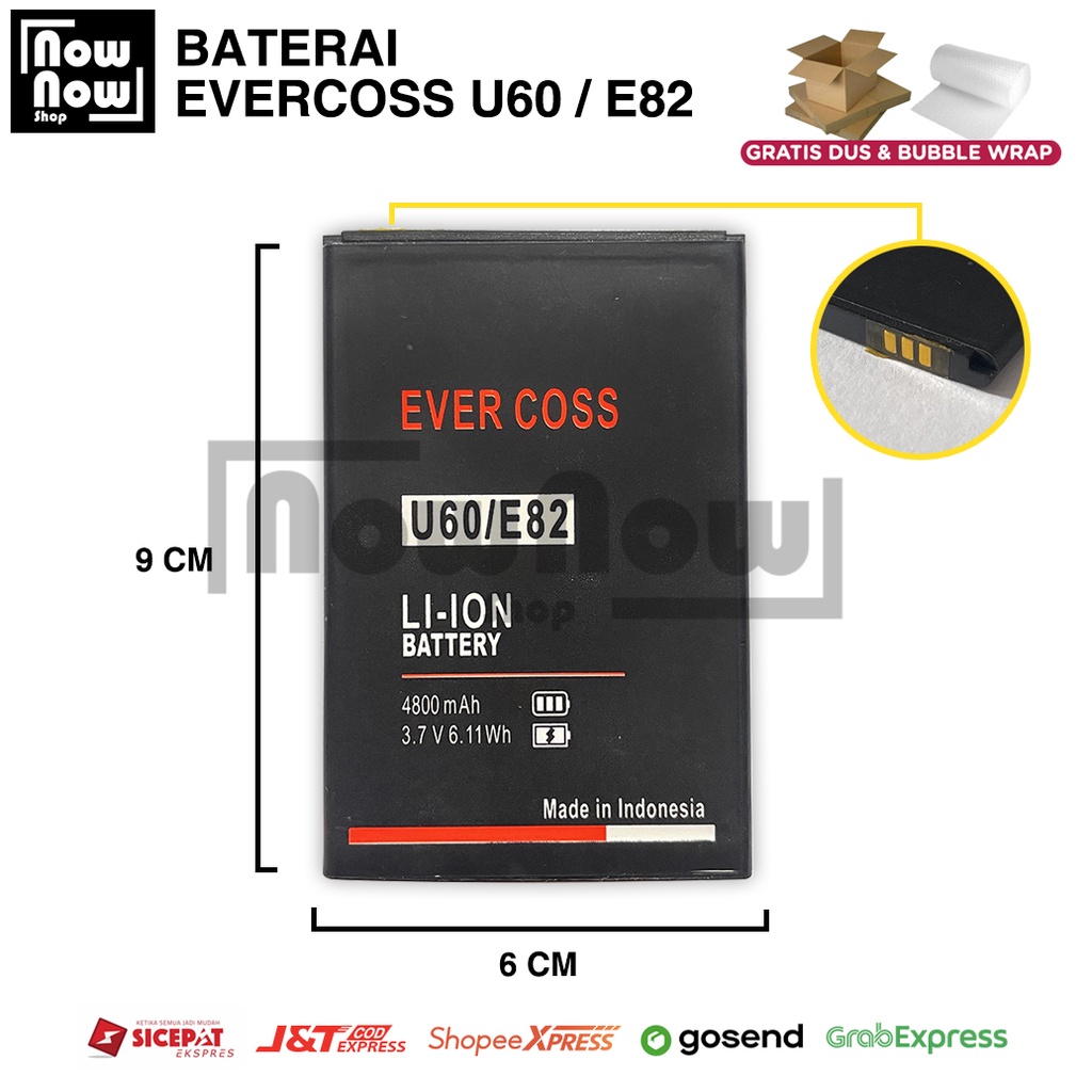 Baterai Evercoss U60 / E82 Original Double Power Batre Batrai Battery HP Evercross Cross Evercos U 60 E 82