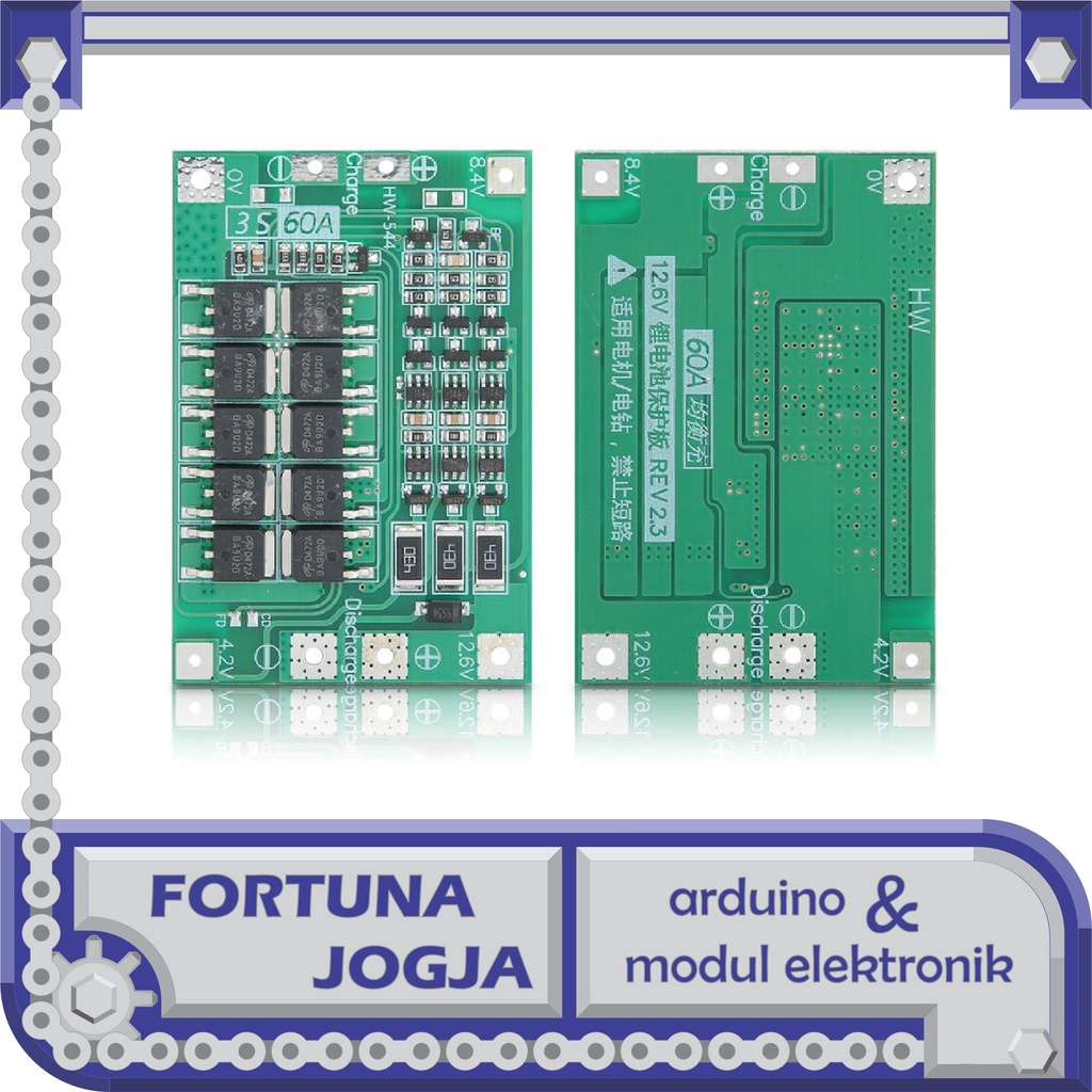 3S 12V 60A BMS Lithium Battery Protection Board Balance dan Enhance