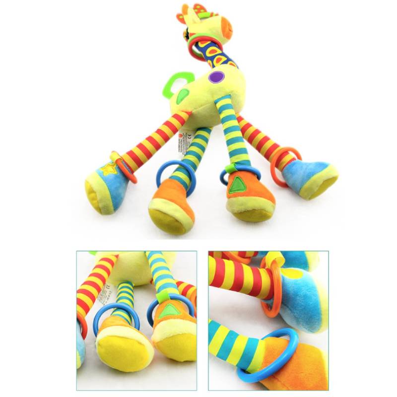 Mainan Rattle Teether Boneka Jerapah Bahan Katun Plush Lembut Untuk Bayi