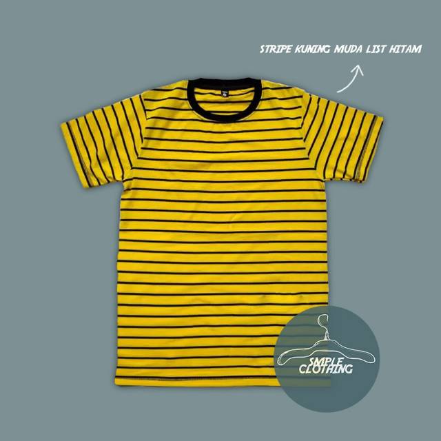 BAJU BELANG - BAJU SALUR - KAOS POLOS - KAOS STRIPE - BAJU POLOS BAJU STRIPE KUNING MUDA LIST HITAM