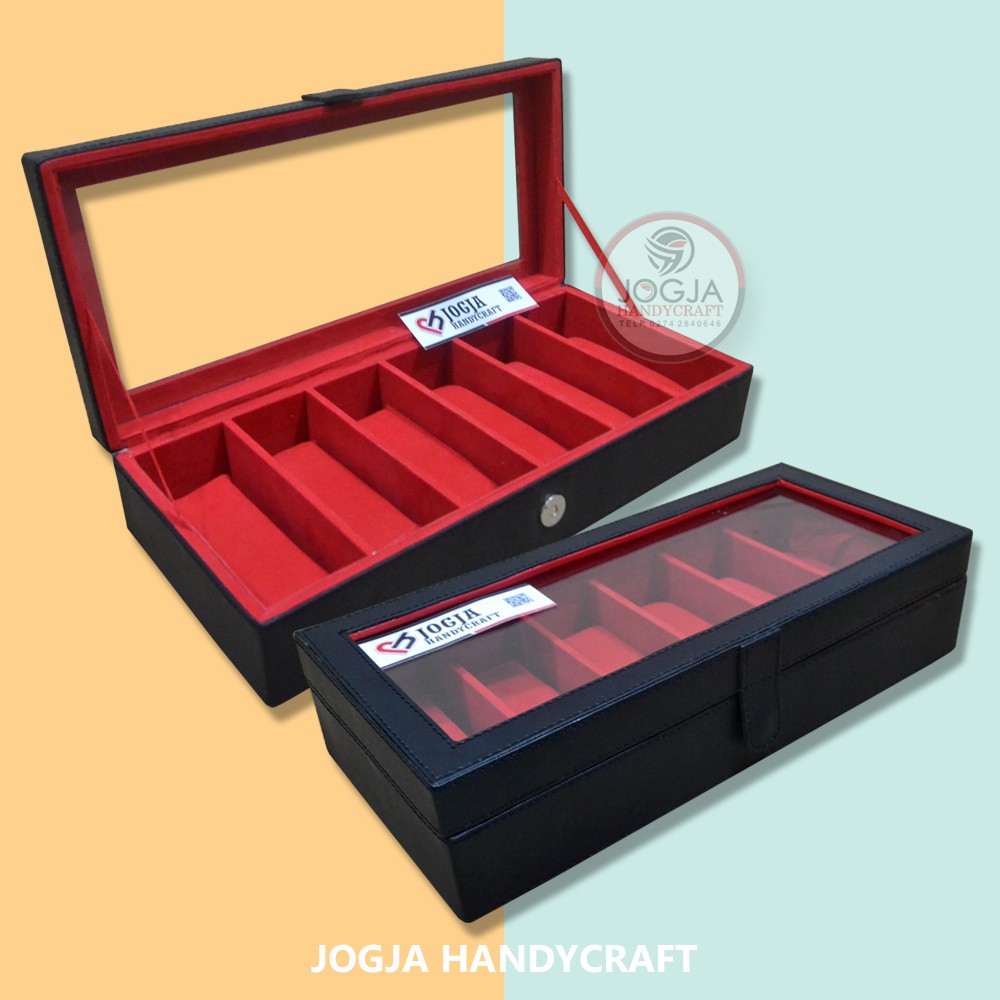 Black Red Kotak Tempat Kacamata isi 6 Glasses Box Organizer Box penyimpanan kacamata