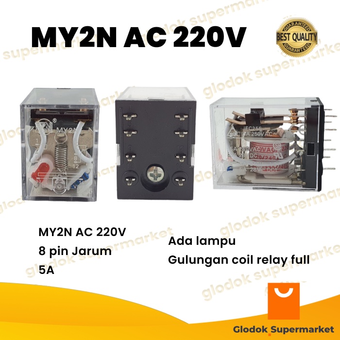 Relay MY2N AC 220V 8 pin Kaki Jarum PCB Riley 220 Volt 8p 5a