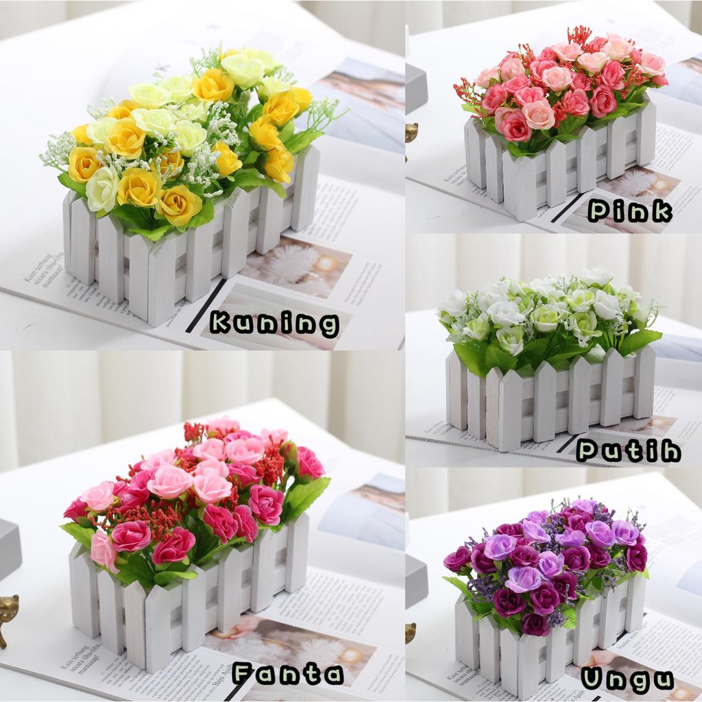 AM317 Bunga Plastik/Bunga Plastik Mawar Pot Bentuk Pagar/Bunga Dekorasi-1