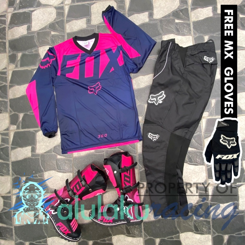 Jersey, Celana, Sarung Tangan &amp; Sepatu Fullprint with Protectors Fullset MX Trail Motocross - Paket Bundling FOCTFG070102-F41