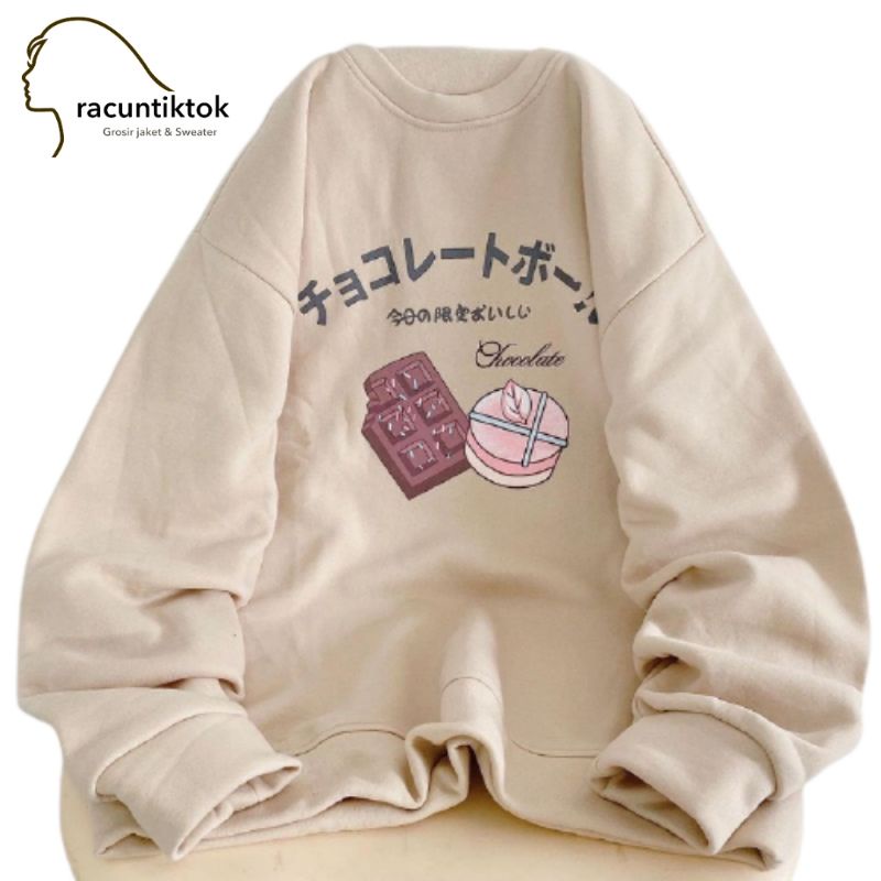 ALL SIZE FIT XXL SWEATER - CHOCOLATE CREWNECK PAKAIAN WANITA - SWEATER