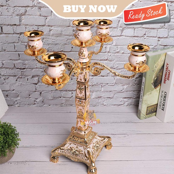 PREMIUM luxury Vintage Tempat Lilin Metal tampung 5 candle Holder 17in