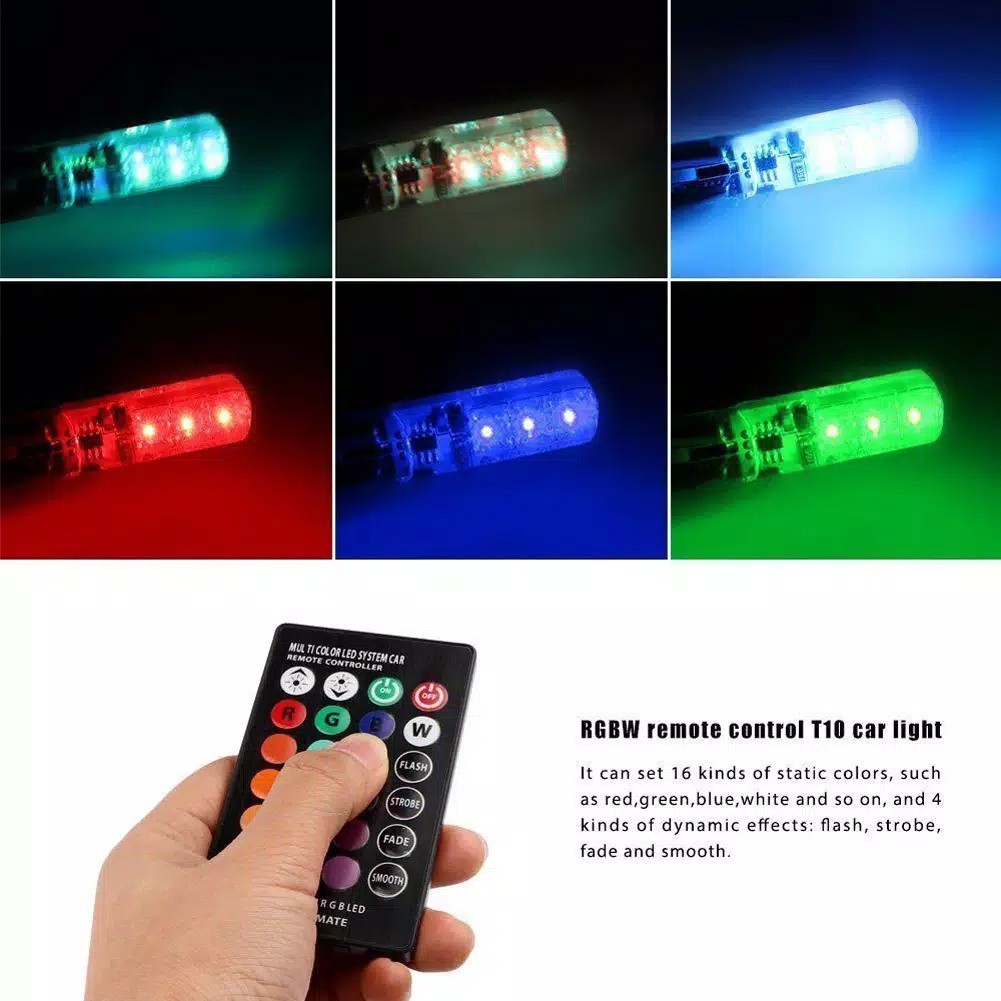 Lampu LED T10 Remote Wireless SMD DC 12V Lampu Kota Lampu Senja Lampu Sein RGB 2PCS