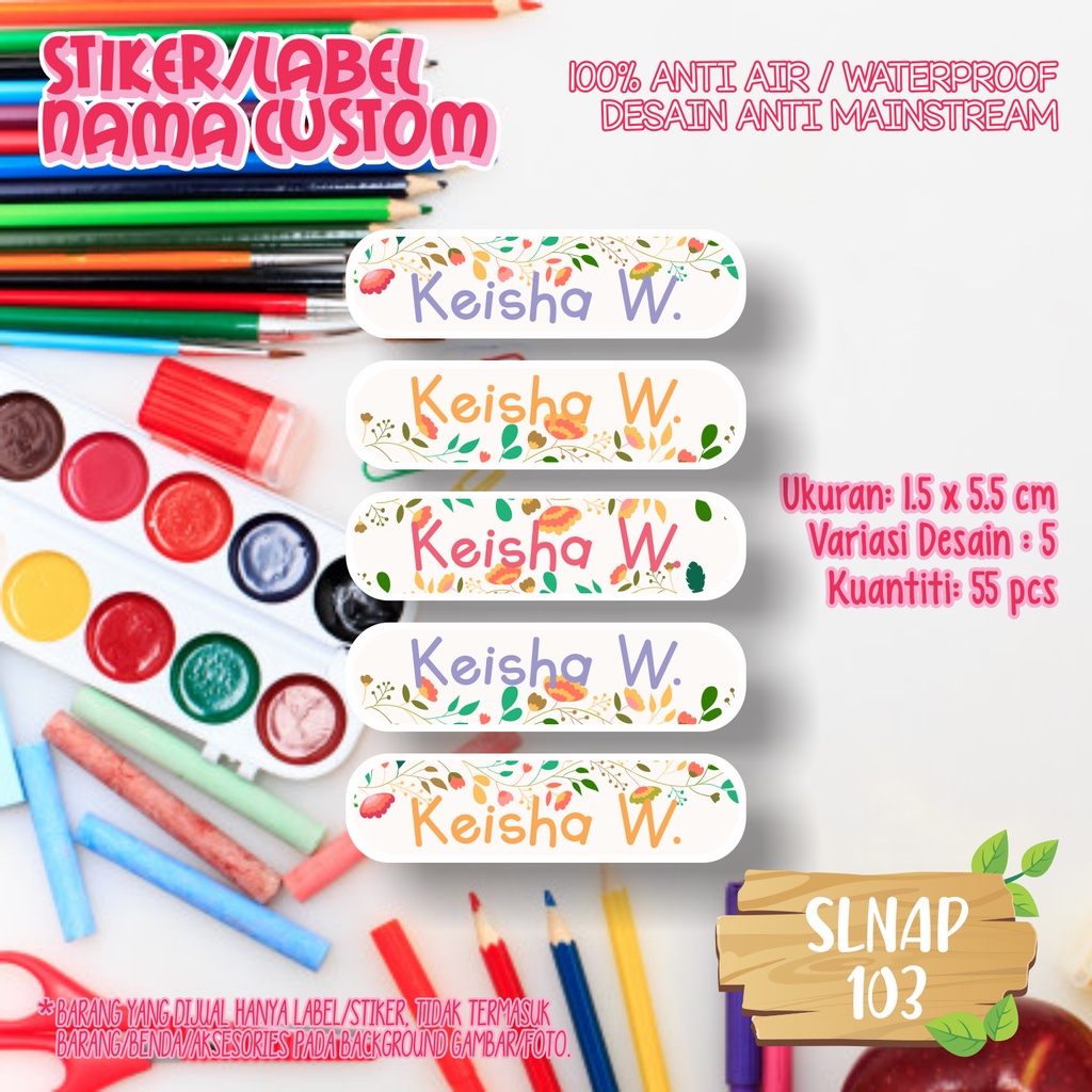 

sticker label nama waterproof kartun bunga SLNAP 103