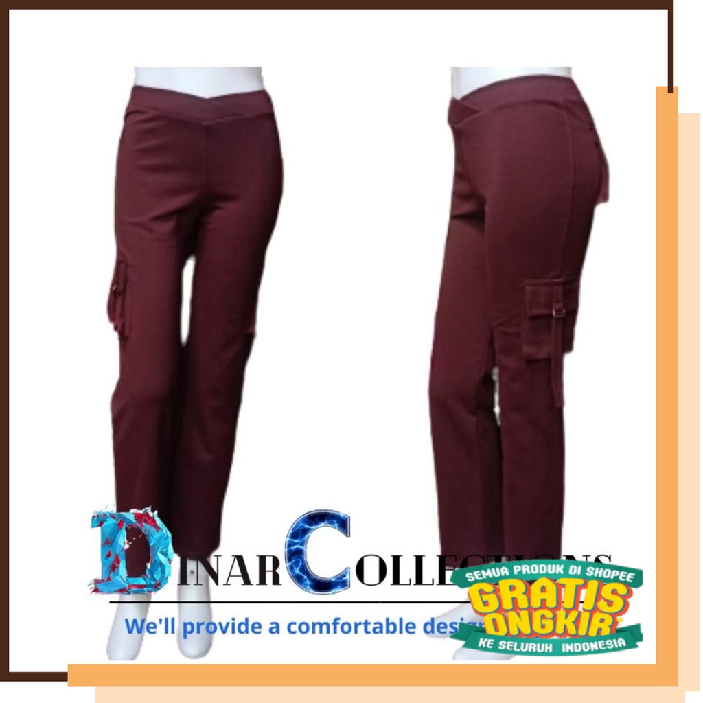 Black Kombinasi White Blue Navy Dongker Light Dark / Celana Panjang Cargo Olahraga Wanita Bahan TC S