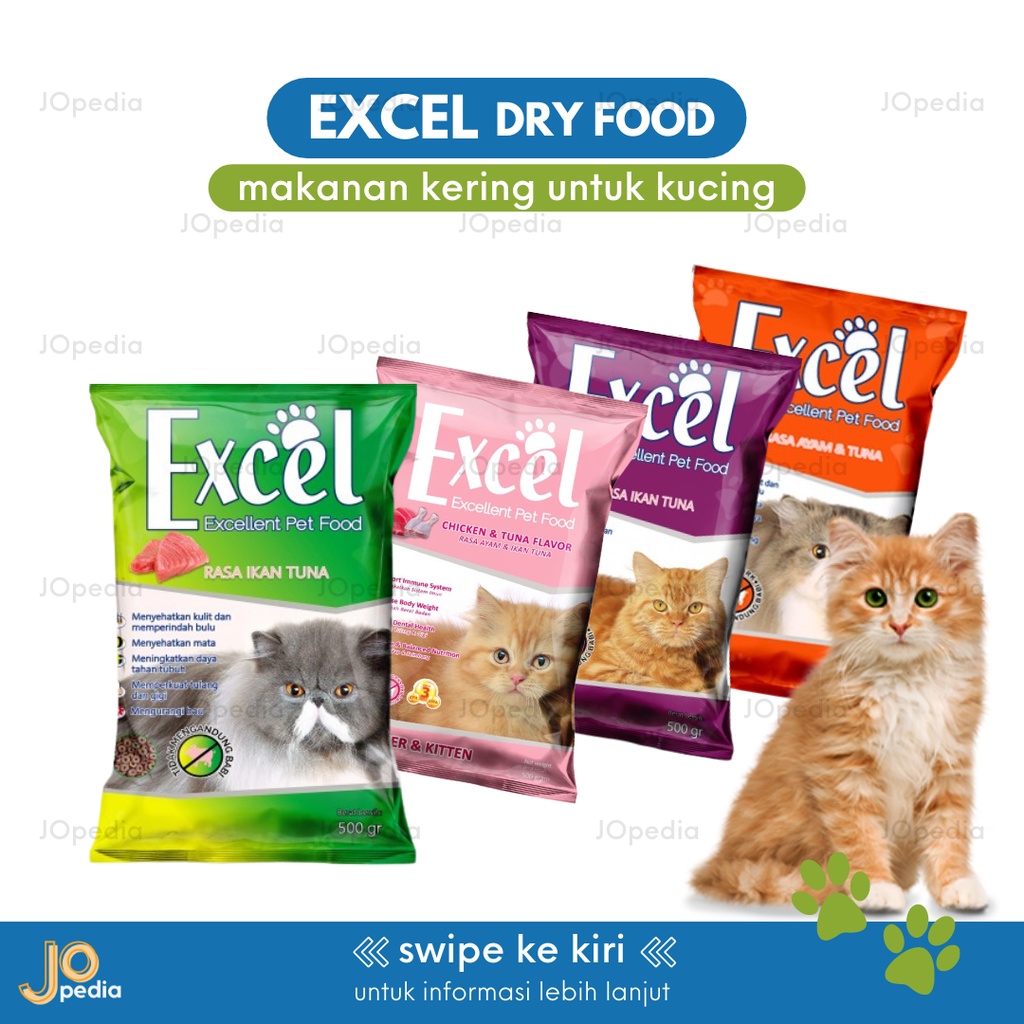 EXCEL Makanan Kucing Kering Dry Cat Food Kibble Adult Kitten 500gr