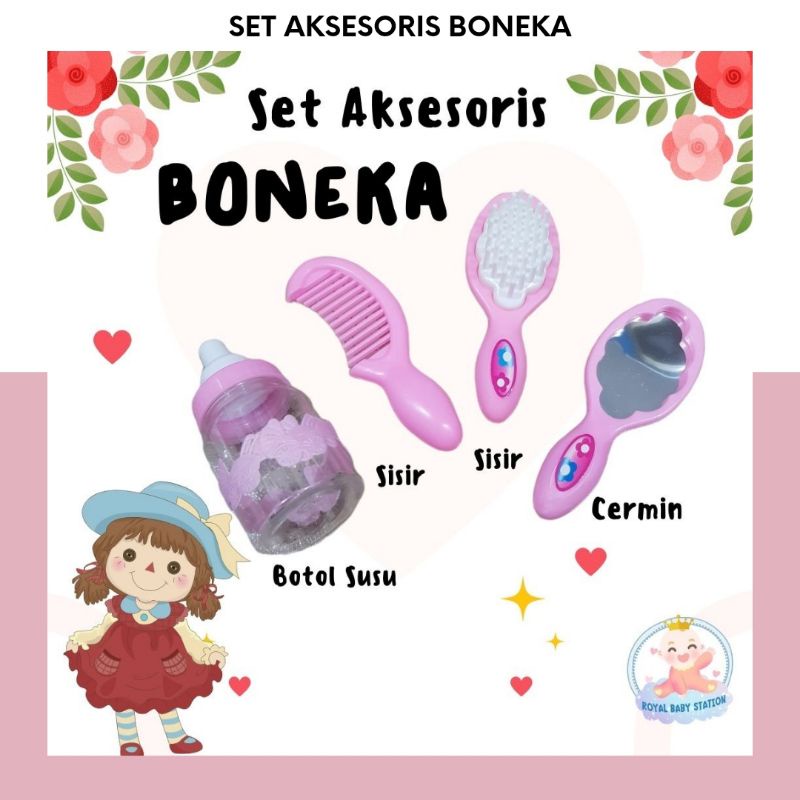 Promo 4in1 Set Aksesoris Botol Susu Sisir Cermin Boneka Reborn