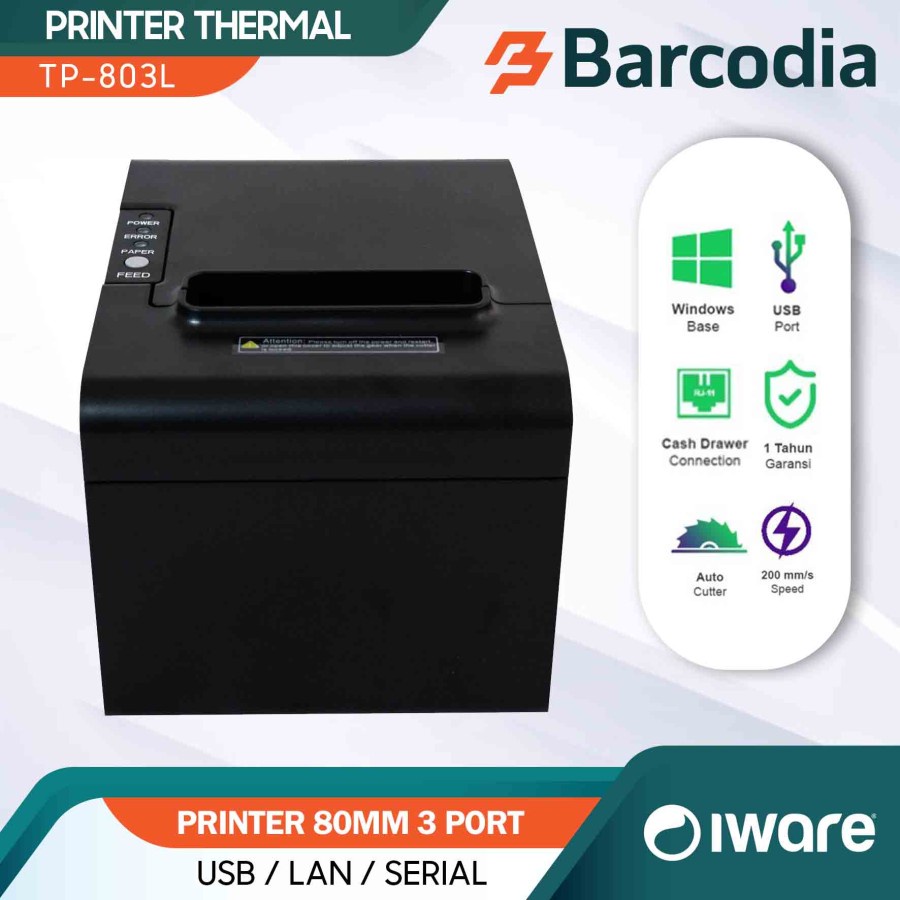 Printer Thermal 80mm untuk Kasir IWARE TP-803L - AUTO CUTTER (USB+LAN+SERIAL)