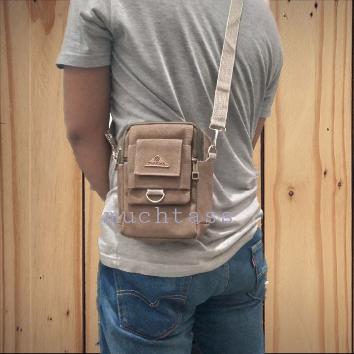 Tas Selempang Kanvas Tas Kanvas Pria Sling Bag Tas Bahan Kanvas Travel Pouch Tas Selempang Pria Tas Hp Sling Phone Tas Terbaru Tas Kekinian Tas Hangout Tas Kecil