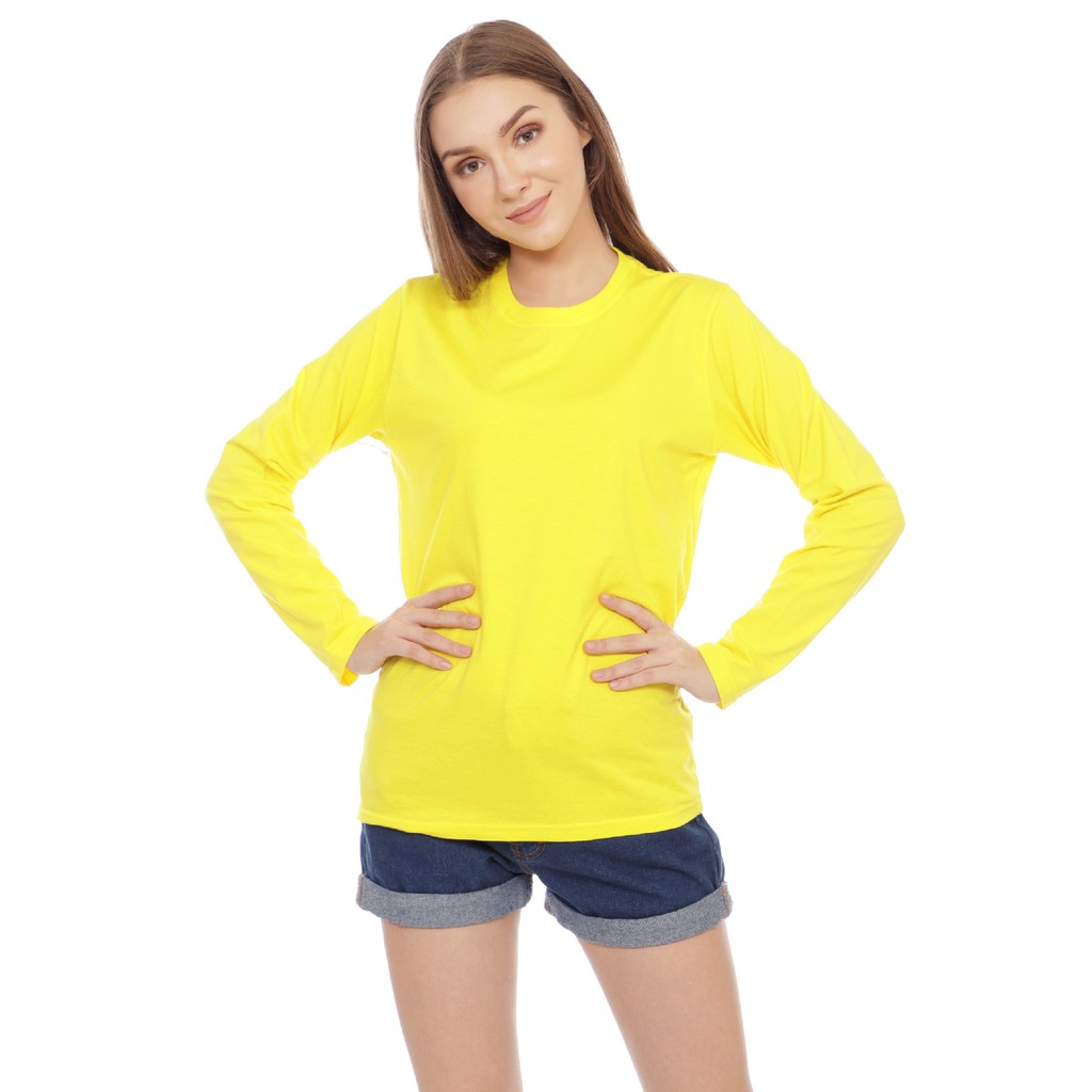 KAOS POLOS COTTON COMBED - UNISEX LENGAN PANJANG - KUNING KENARI