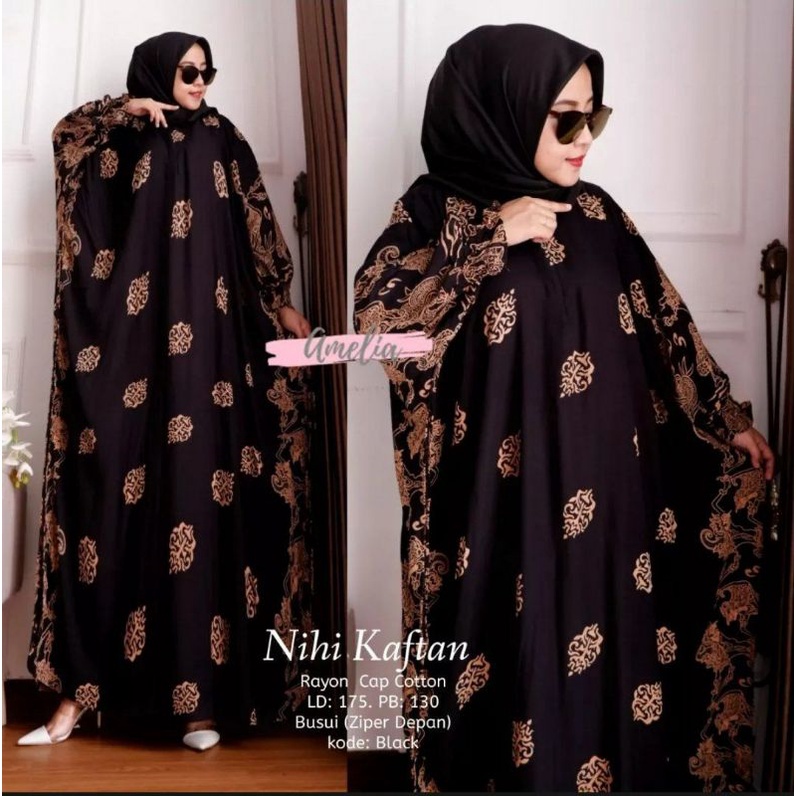 Kaftan Nihi - Kaftan Wanita Jumbo Rayon Premium Gamis Dress Jumbo Batik Busui Kekinian Baju Wanita Muslim Bigsize LD 175 cm