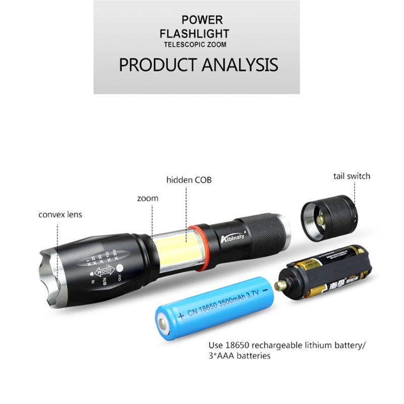 Paket Komplit Senter TaffLED Torch Cree XM-L T6 8000 Lumens - E17 COB - Hitam