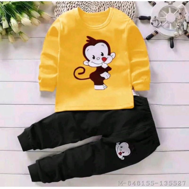 stelan baju anak 1-6 tahun baju anak motif monkey stelan seweter anak baju anak laki laki stelan joger anak laki laki-1