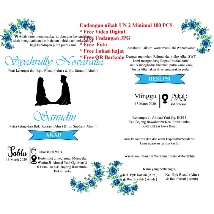 Cetak Print Undangan Nikah US 2 / Undangan Nikahan Wedding Pernikahan  proses cepat hemat / Undangan