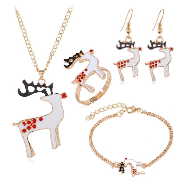 Eropa dan Amerika Natal set ornamen Santa Claus elk Bell kartun anting-anting kalung cincin gelang 4