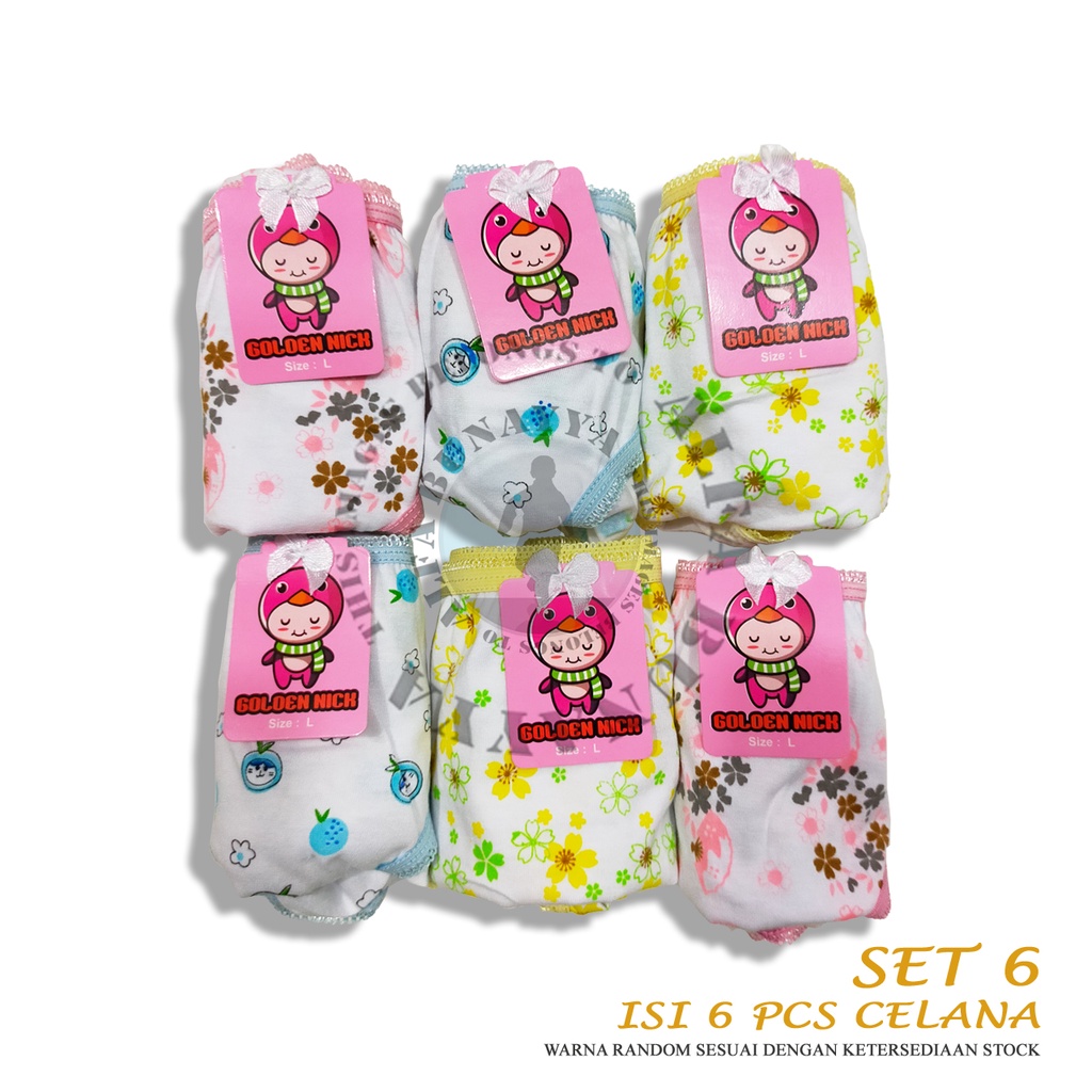 [6 Pcs] Celana Dalam Anak Perempuan Motif Floral Golden Nick CD ABSA043