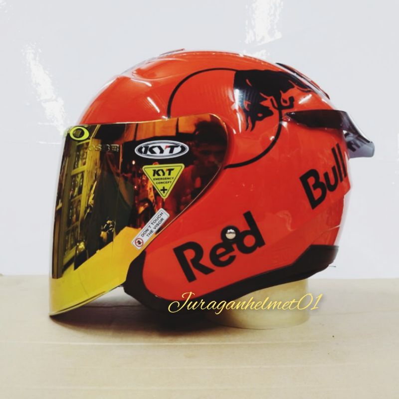 helm half face kyt kyoto paket ganteng merah cabe red bull