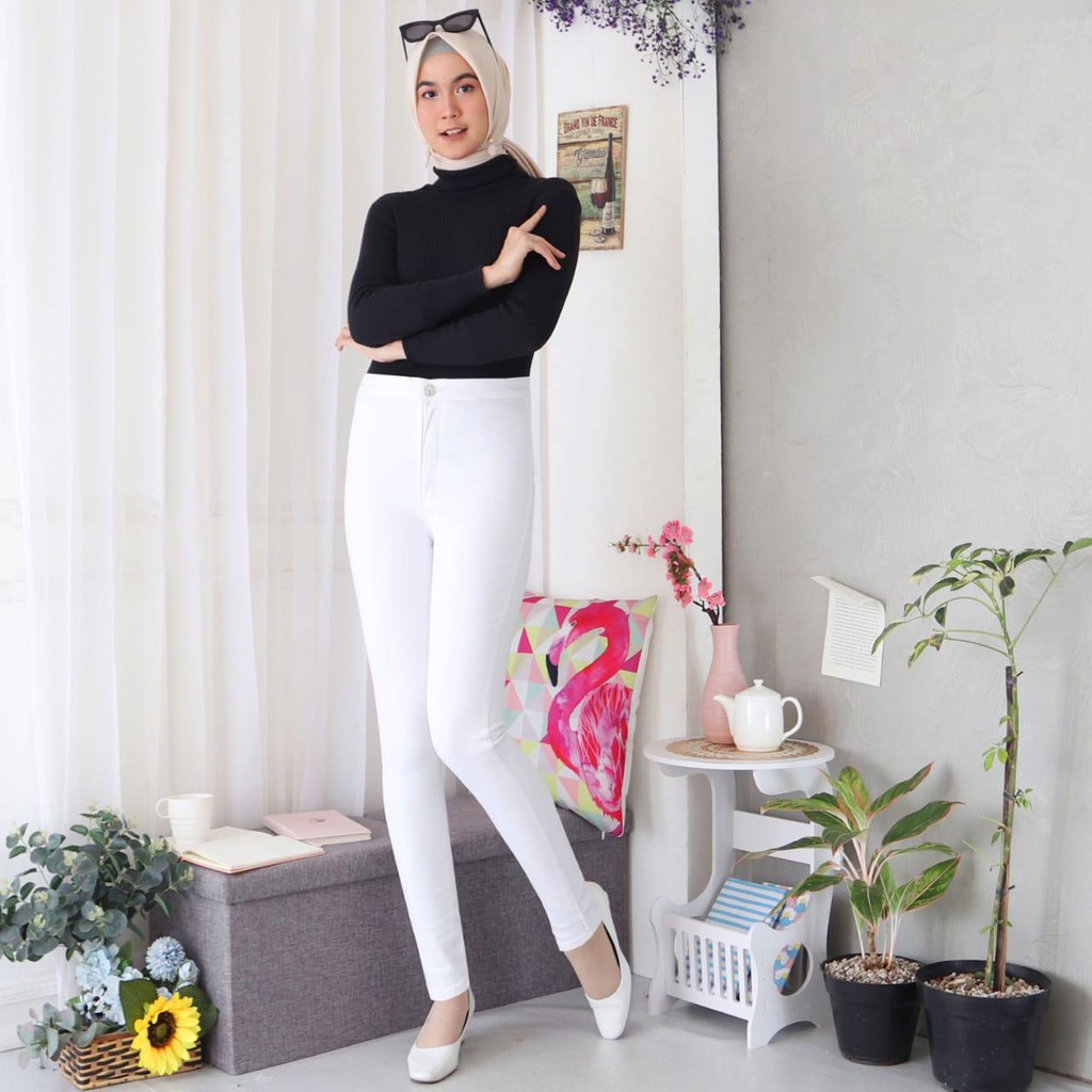 Celana Panjang Jeans Wanita Highwaist Putih 27-30 Bisa Bayar Ditempat(COD)