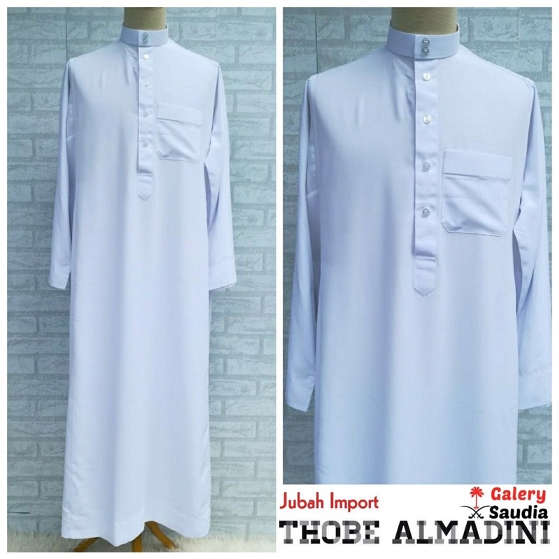 Jubah Thobe al madini putih salur dan katun