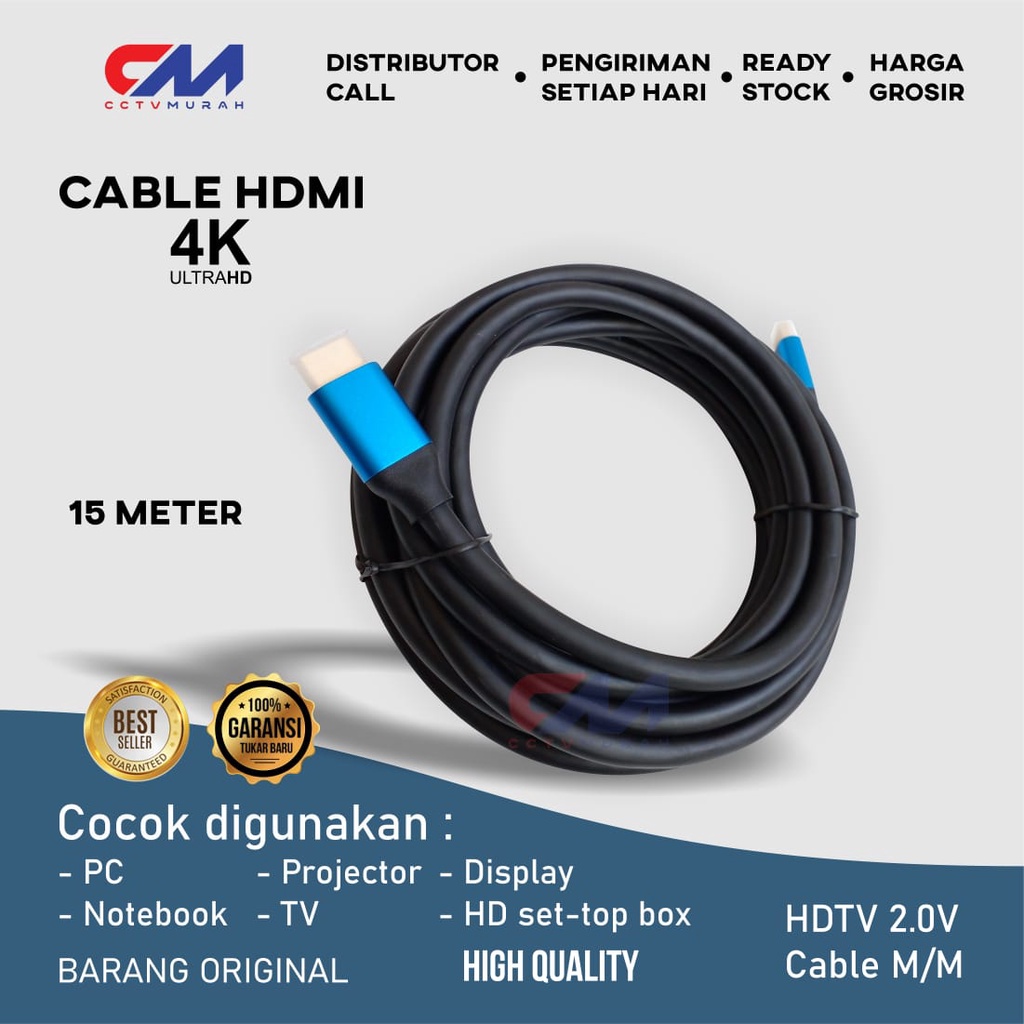 Kabel HDMI V.2.0 4K Gold Plated HD Cable HDMI 15 Meter