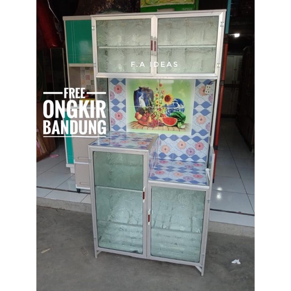 Rak piring Magicom / Lemari Kaca Dapur 2 pintu Almunium Bandung Cimahi Padalarang Nagreg Sumedang