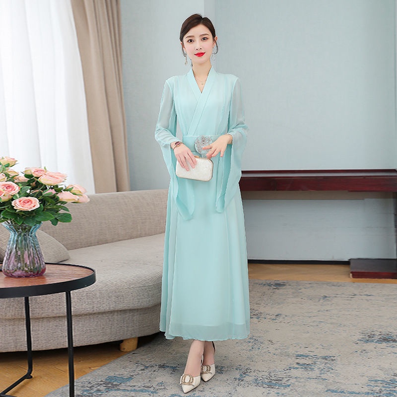 2021 summer new Chinese style improved cheongsam retro mother's printed lace stand collar slim dress