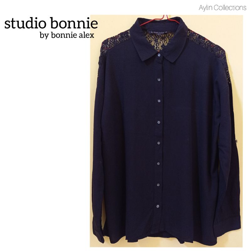Kemeja atasan blouse dress wanita brukat rayon hitam import studio bonnie by bonnie alex