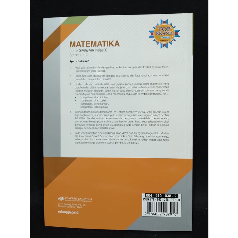 BUKU MATEMATIKA SMA Kls. X / Kls.1B  K13RevISI ERLANGGA