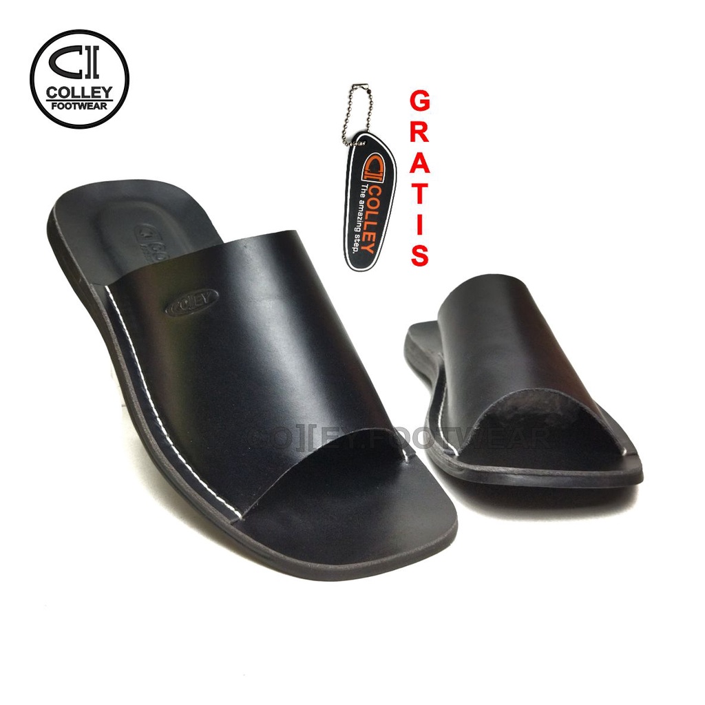 COD - SANDAL HITAM FULL KULIT ASLI 100% / SANDAL KASUAL PRIA COLLEY / HITAM CLY-SB1-038