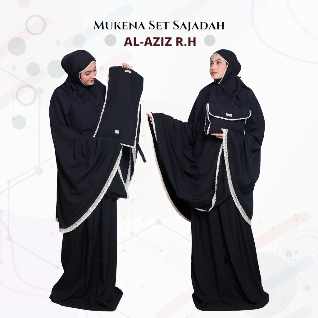 Mukena Hitam AL AZIZ RH Traveling Katun Premium Set Sajadah - Mukena Travel