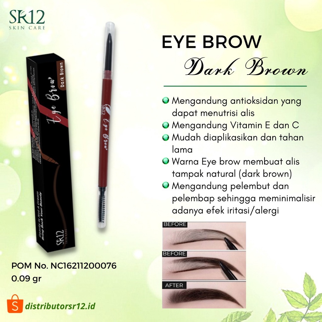 Eye Brow Dark Brown SR12 Pencil Alis Waterproof Premium BPOM Mudah Diaplikasi Lembab Menutrisi Alis