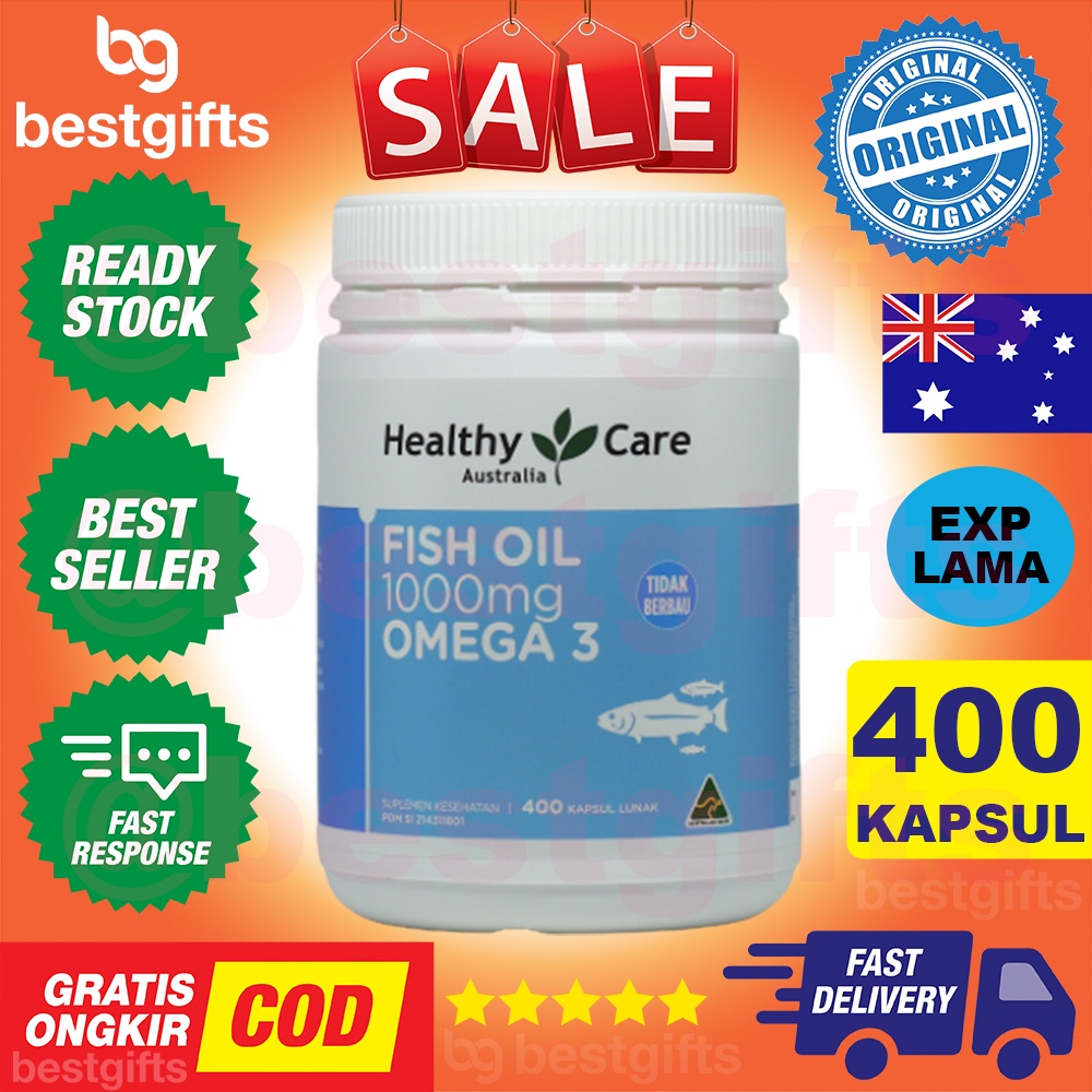 HEALTHY CARE AUSTRALIA ODOURLESS FISH OIL 1000 MG OMEGA 3 MINYAK IKAN MENURUNKAN KOLESTEROL 400 KAPSUL