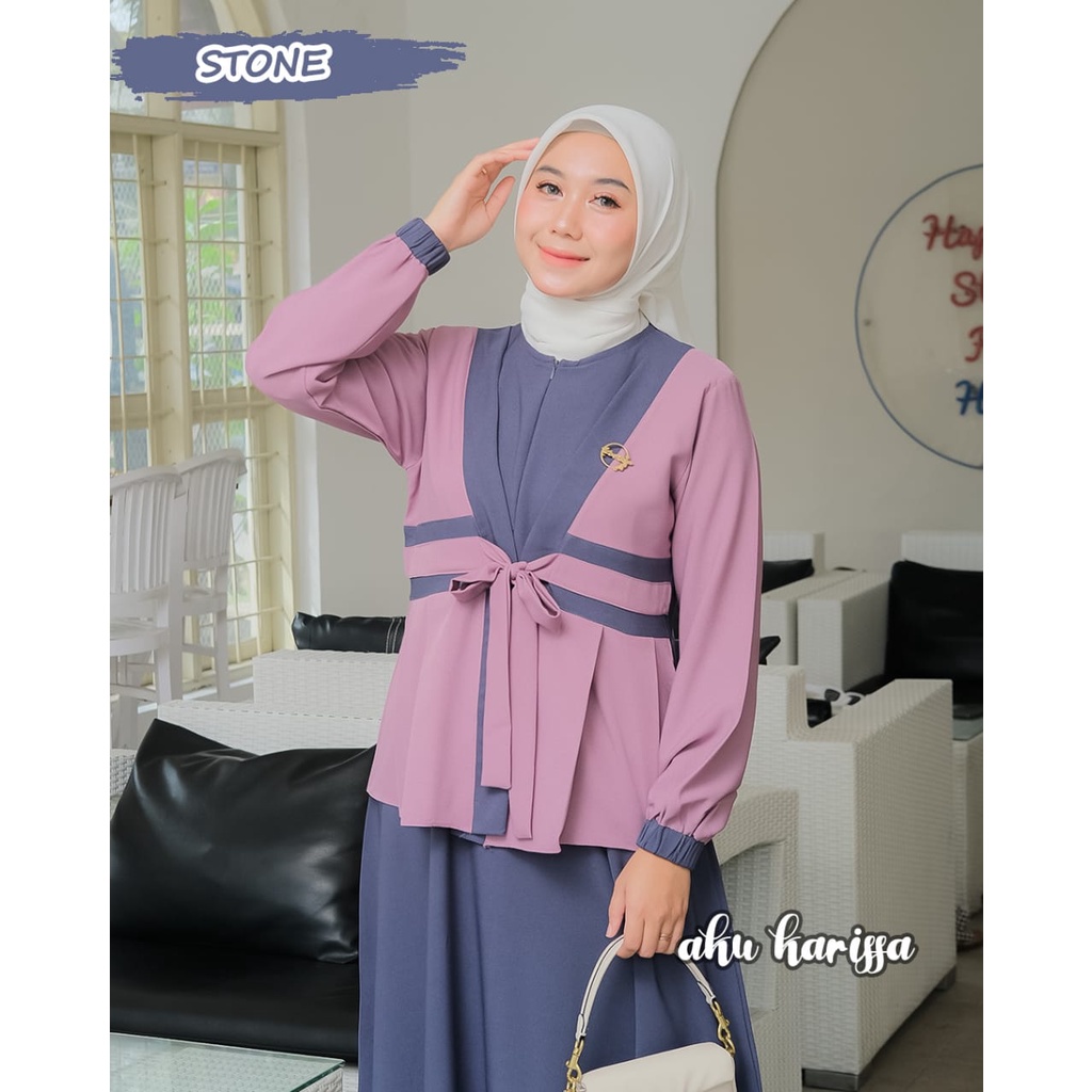 AIRA NAFIRA  RAINA dan KOTAK TRISKET aku karissa DRESS ITYCREPE POLO LINEN  terbaru setelan outer looks muslimah style modis casual syari new design