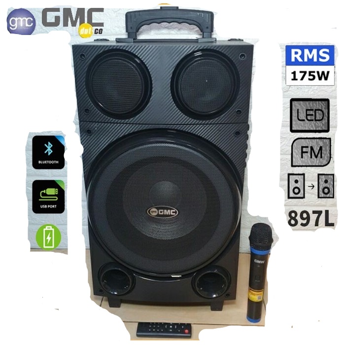 Speaker Aktif Portable GMC 897L Bluetooth Aux Radio Super Bass 175W + Mic Wireless terbaru