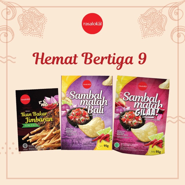 Hemat Bertiga 9 47K Rasa Lokal Keripik Singkong Cocolan Sambal & Stik Talas