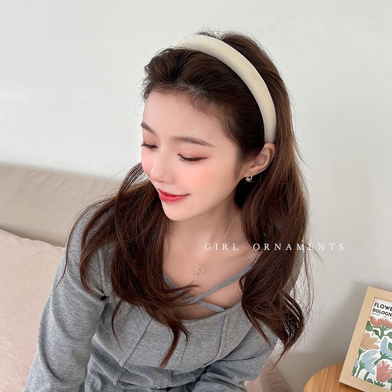 Bando Korea Import Bahan Spons Fluffy Warna Candy/Sponge Hairband/Bando Korea Bahan Kain Tebal/Headband Cloud Polos Lebar Empuk/Bandana Lembut Warna Pastel Hair Band Korean