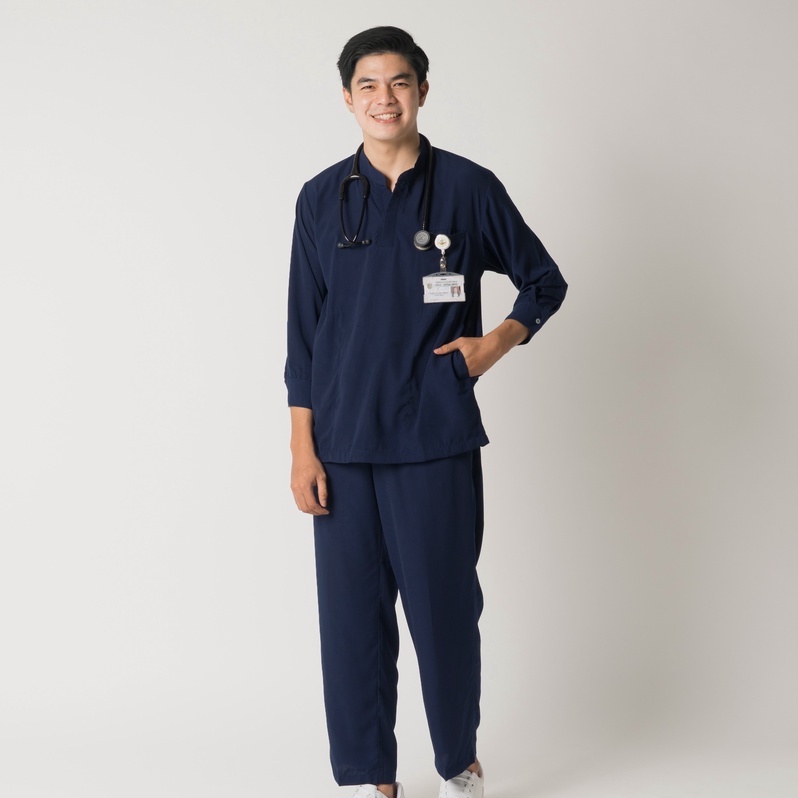 Baju Jaga MANDARIN LS - GREY Scrubs Theatre Blues First Line Lengan Panjang