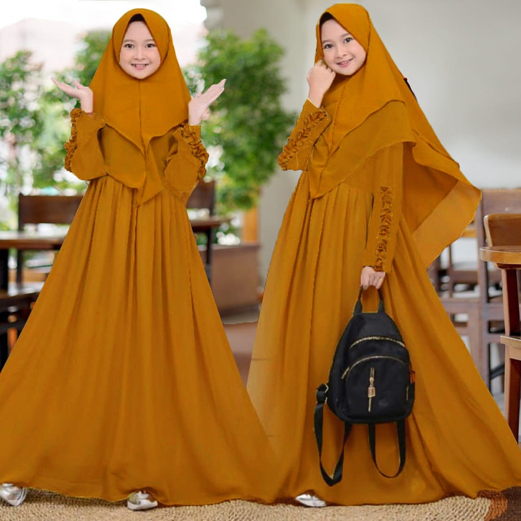 AIZA KIDS Gamis Anak Perempuan | Baju Lebaran Anak Perempuan bahan Moscrepe sudah dapat Bergo 2 Layer